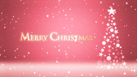 Christmas tree and colored background with snowflakes and Christmas letteringの写真素材