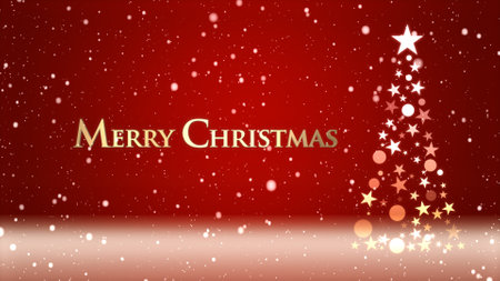 Christmas tree and colored background with snowflakes and Christmas letteringの写真素材