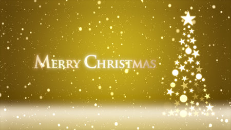 Christmas tree and colored background with snowflakes and Christmas letteringの写真素材