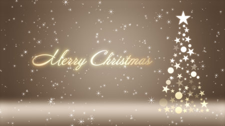 Christmas tree and colored background with glitter and Christmas letteringの写真素材