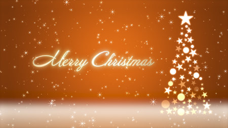 Christmas tree and colored background with glitter and Christmas letteringの写真素材