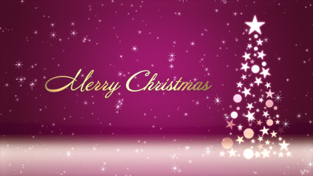 Christmas tree and colored background with glitter and Christmas letteringの写真素材
