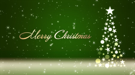 Christmas tree and colored background with glitter and Christmas letteringの写真素材