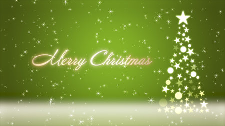 Christmas tree and colored background with glitter and Christmas letteringの写真素材