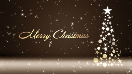Christmas tree and colored background with glitter and Christmas letteringの写真素材