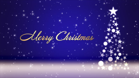 Christmas tree and colored background with glitter and Christmas letteringの写真素材