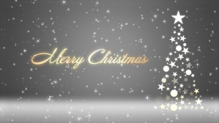 Christmas tree and colored background with glitter and Christmas letteringの写真素材