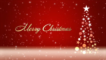 Christmas tree and colored background with glitter and Christmas letteringの写真素材