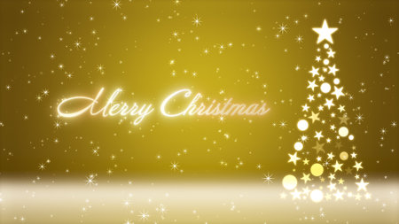 Christmas tree and colored background with glitter and Christmas letteringの写真素材