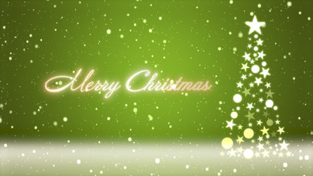 Christmas tree and colored background with snowflakes and Christmas letteringの写真素材
