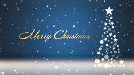 Christmas tree and colored background with snowflakes and Christmas letteringの写真素材