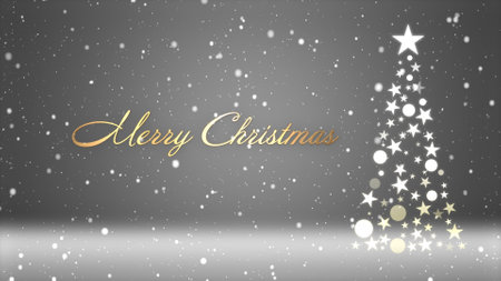 Christmas tree and colored background with snowflakes and Christmas letteringの写真素材
