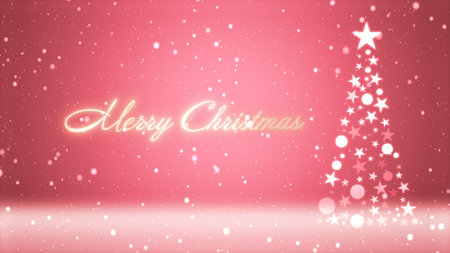 Christmas tree and colored background with snowflakes and Christmas letteringの写真素材