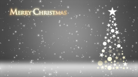 Christmas tree and colored background with glitter and Christmas letteringの写真素材