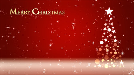 Christmas tree and colored background with glitter and Christmas letteringの写真素材