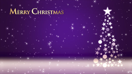 Christmas tree and colored background with glitter and Christmas letteringの写真素材