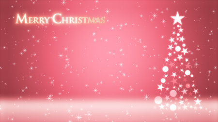 Christmas tree and colored background with glitter and Christmas letteringの写真素材