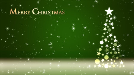 Christmas tree and colored background with glitter and Christmas letteringの写真素材