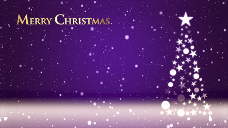 Christmas tree and colored background with snowflakes and Christmas letteringの写真素材