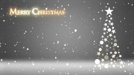 Christmas tree and colored background with snowflakes and Christmas letteringの写真素材