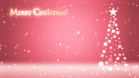 Christmas tree and colored background with snowflakes and Christmas letteringの写真素材