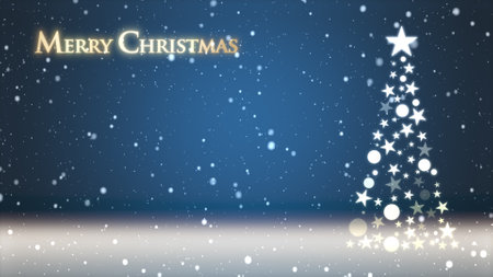 Christmas tree and colored background with snowflakes and Christmas letteringの写真素材