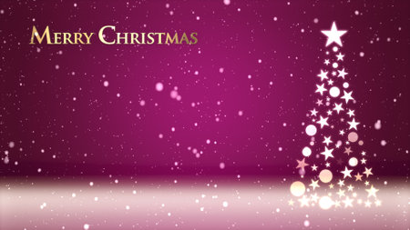 Christmas tree and colored background with snowflakes and Christmas letteringの写真素材