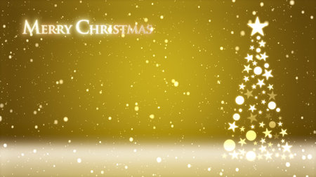 Christmas tree and colored background with snowflakes and Christmas letteringの写真素材