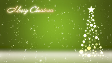 Christmas tree and colored background with glitter and Christmas letteringの写真素材