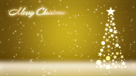 Christmas tree and colored background with glitter and Christmas letteringの写真素材