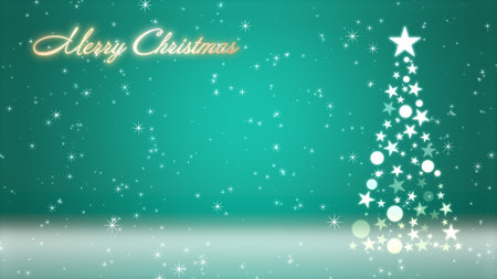 Christmas tree and colored background with glitter and Christmas letteringの写真素材
