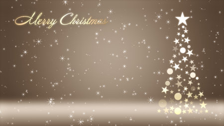 Christmas tree and colored background with glitter and Christmas letteringの写真素材