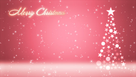 Christmas tree and colored background with glitter and Christmas letteringの写真素材