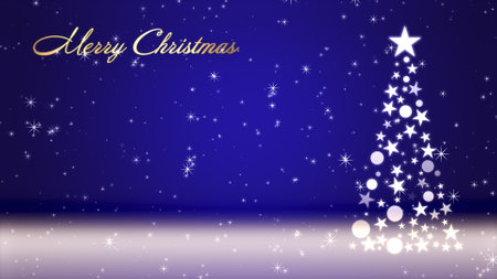 Christmas tree and colored background with glitter and Christmas letteringの写真素材