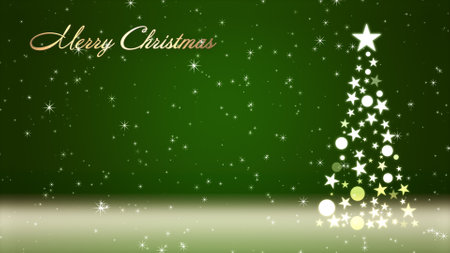 Christmas tree and colored background with glitter and Christmas letteringの写真素材