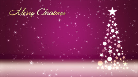 Christmas tree and colored background with glitter and Christmas letteringの写真素材