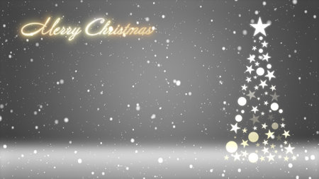 Christmas tree and colored background with snowflakes and Christmas letteringの写真素材