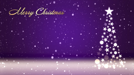 Christmas tree and colored background with snowflakes and Christmas letteringの写真素材