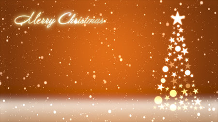 Christmas tree and colored background with snowflakes and Christmas letteringの写真素材