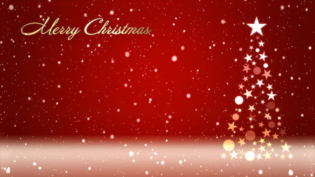 Christmas tree and colored background with snowflakes and Christmas letteringの写真素材