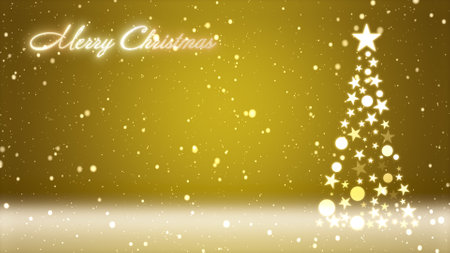 Christmas tree and colored background with snowflakes and Christmas letteringの写真素材