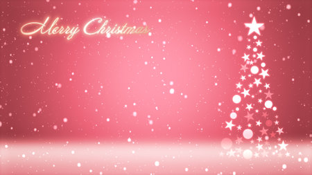 Christmas tree and colored background with snowflakes and Christmas letteringの写真素材
