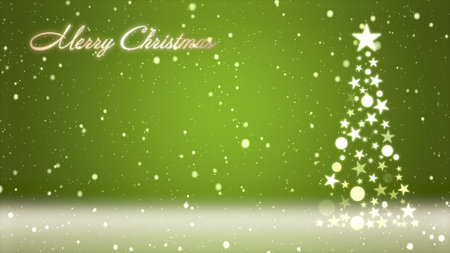 Christmas tree and colored background with snowflakes and Christmas letteringの写真素材
