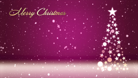 Christmas tree and colored background with snowflakes and Christmas letteringの写真素材