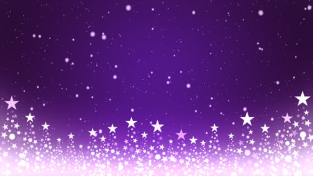 Christmas tree and colored background with falling snowflakesの写真素材