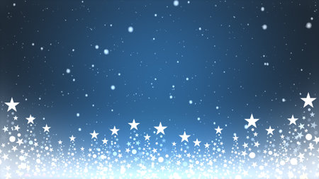 Christmas tree and colored background with falling snowflakesの写真素材