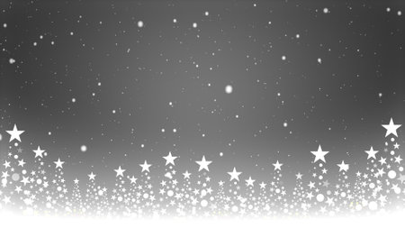 Christmas tree and colored background with falling snowflakesの写真素材