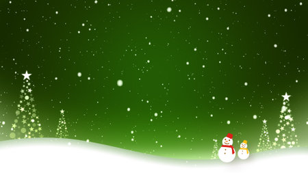 Snowmen walk in the falling snowの写真素材