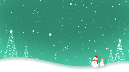 Snowmen walk in the falling snowの写真素材