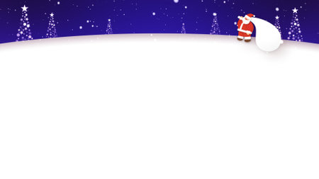 Santa Claus walks in the snow (with telop space)の写真素材